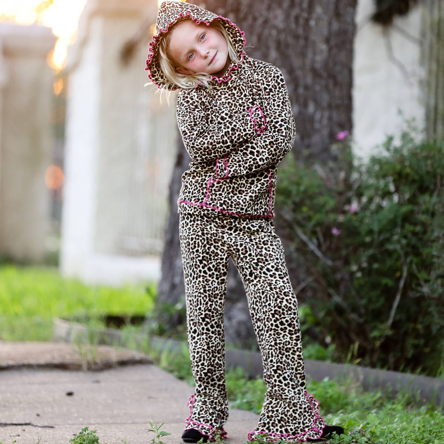 AnnLoren - AnnLoren Girls Leopard Hoodie Track Suit Sweatshirt Sz 6: 6-6X