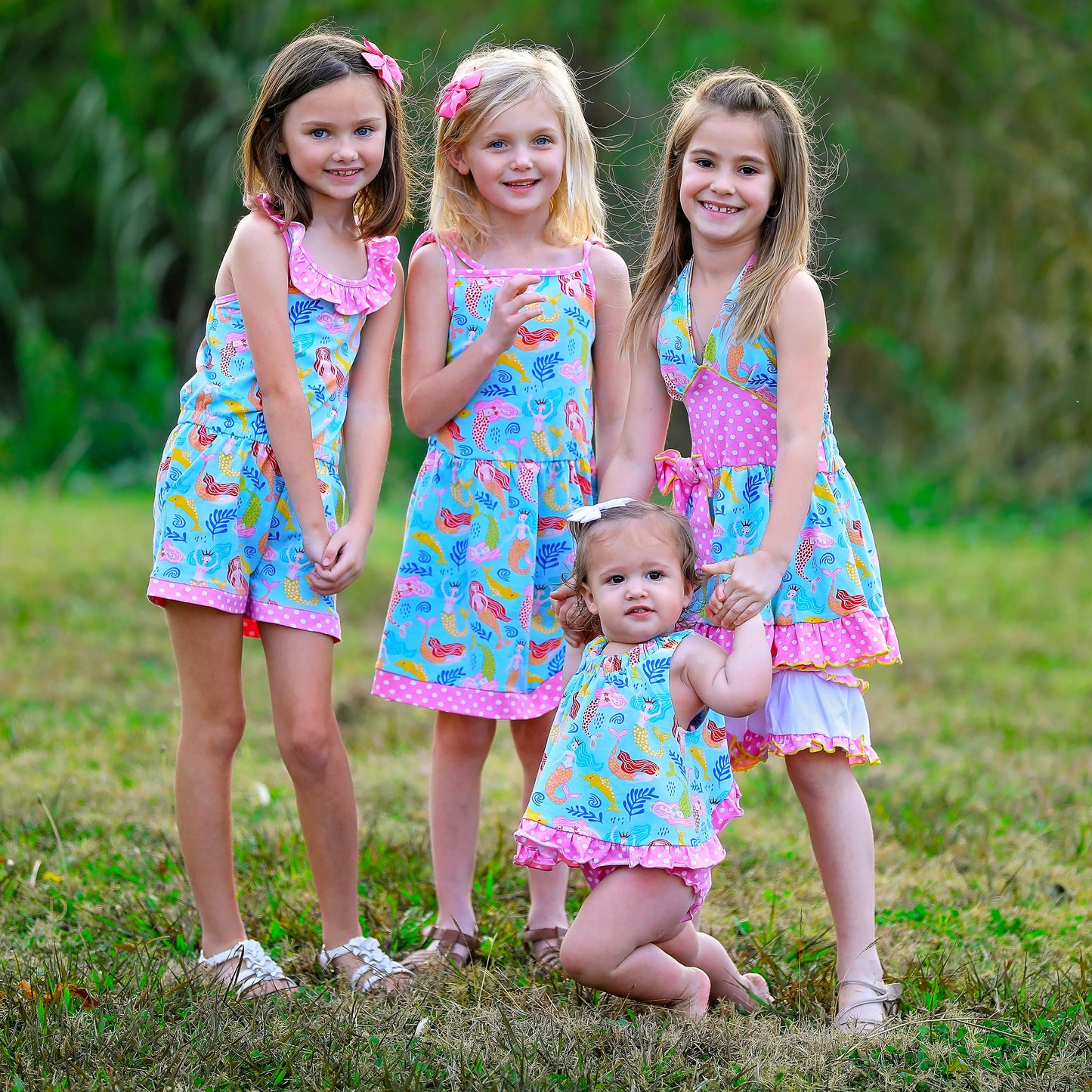 AnnLoren - AnnLoren Girls Mermaid Halter Dress White Shorts Summer Set: 2-3T