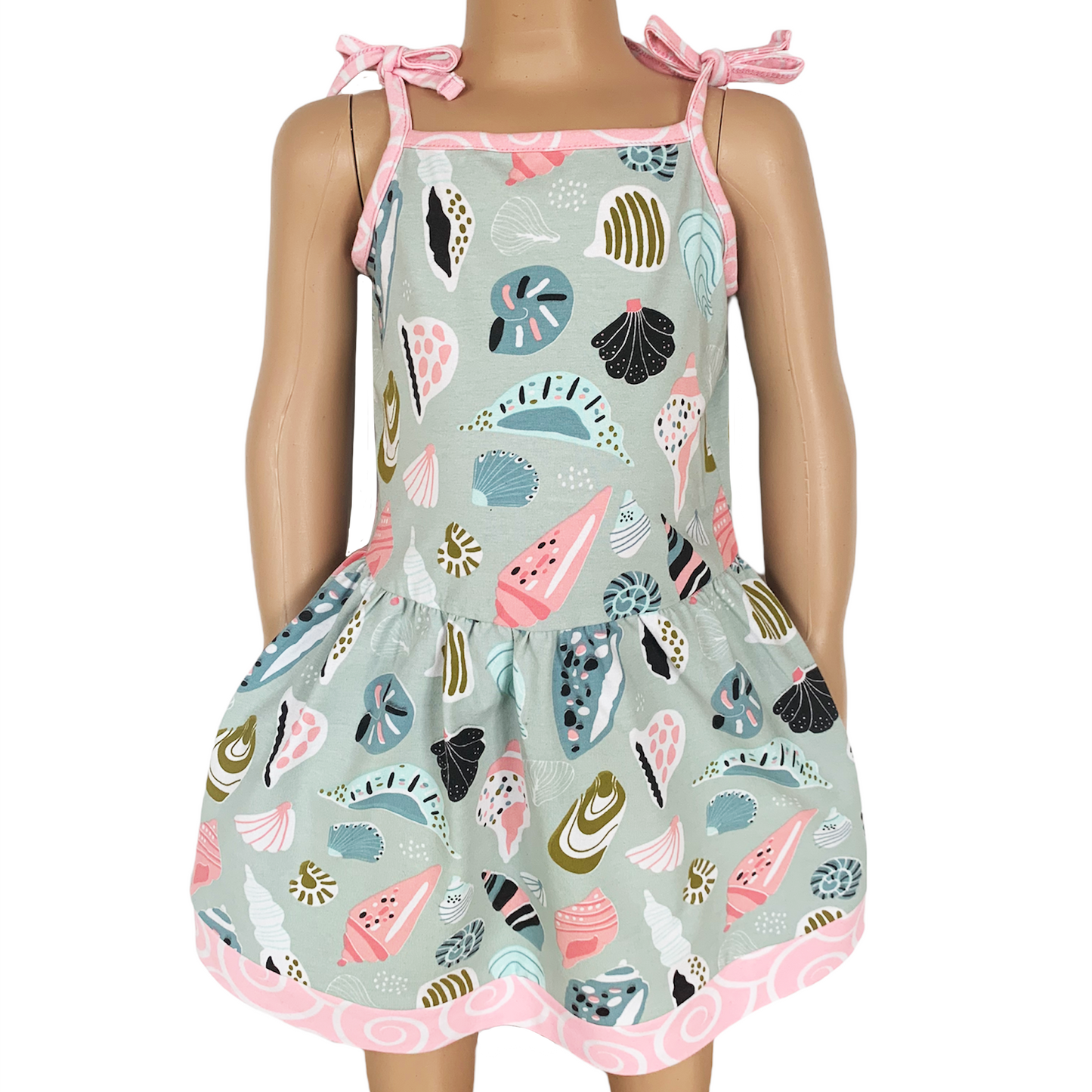 AnnLoren - Girls Seashells Spaghetti Straps Cotton Beach Sun Dress: 2-3T