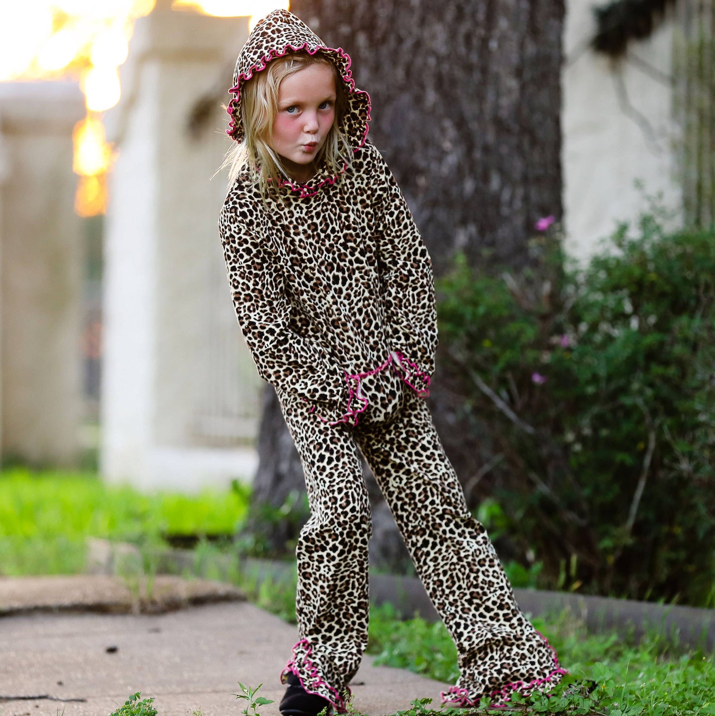 AnnLoren - AnnLoren Girls Leopard Hoodie Track Suit Sweatshirt Sz 6: 6-6X