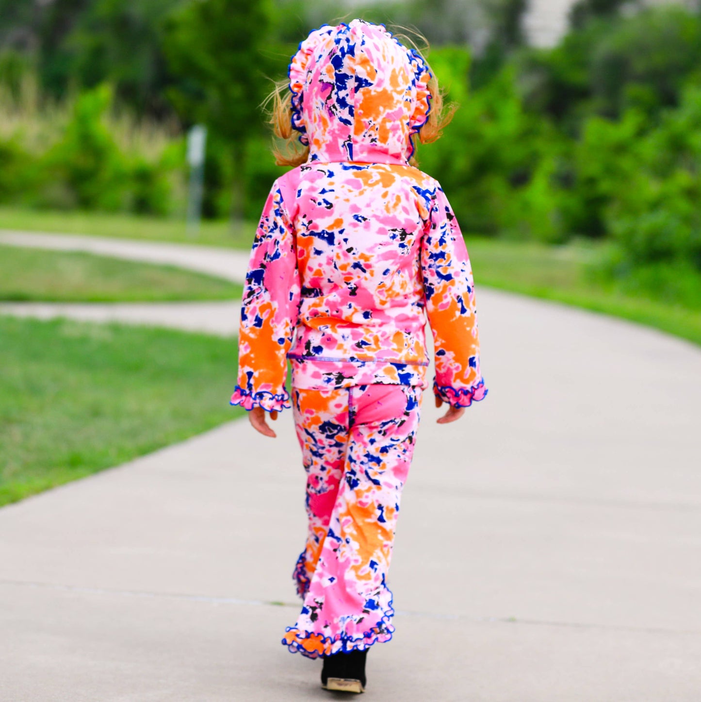 AnnLoren - AnnLoren Little Girls Track Suit Tie Dye Ruffle Hoodie Pants: 2-3T