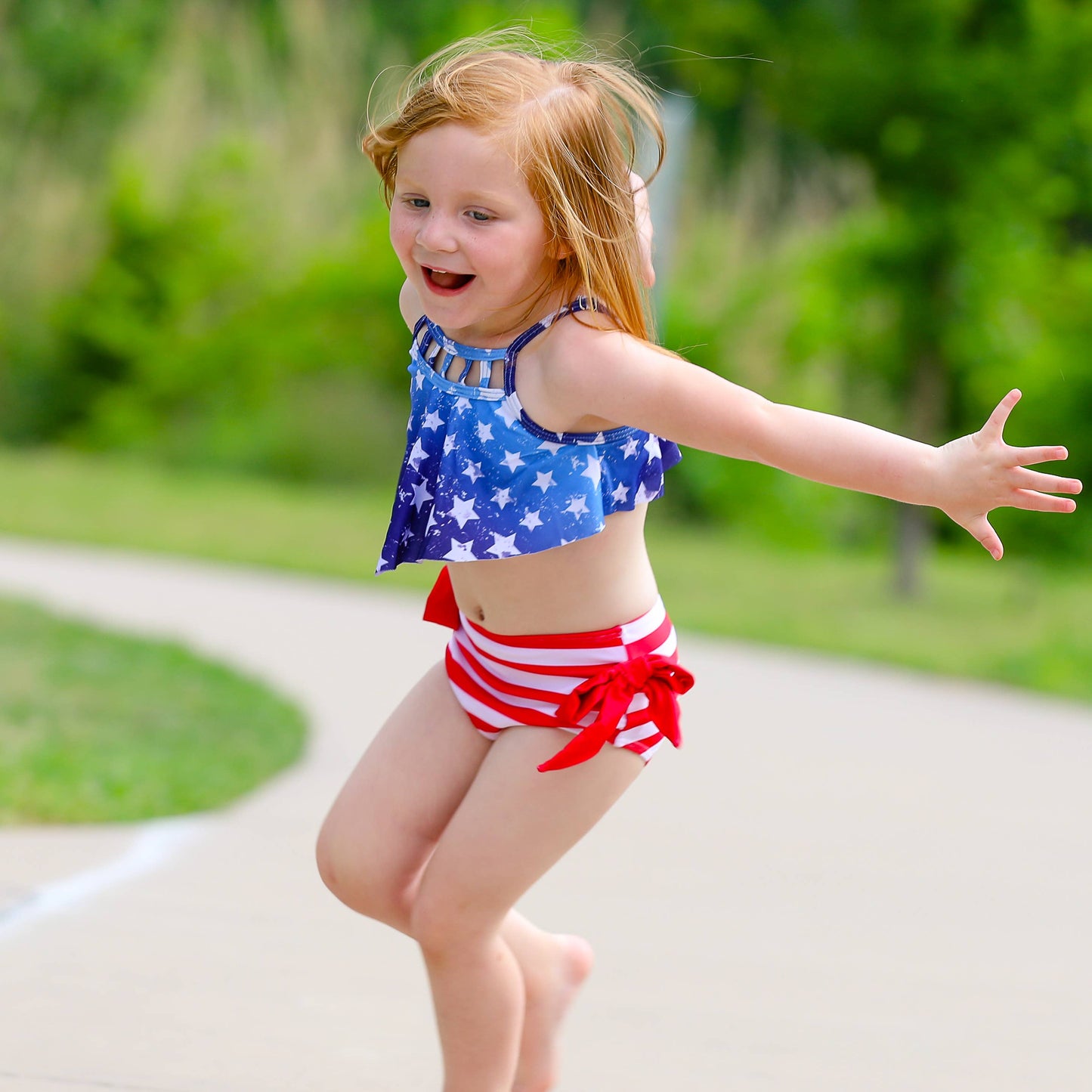 AnnLoren - 4th of July Girls Swim suit Kids Swimwear American Tankini : 5T