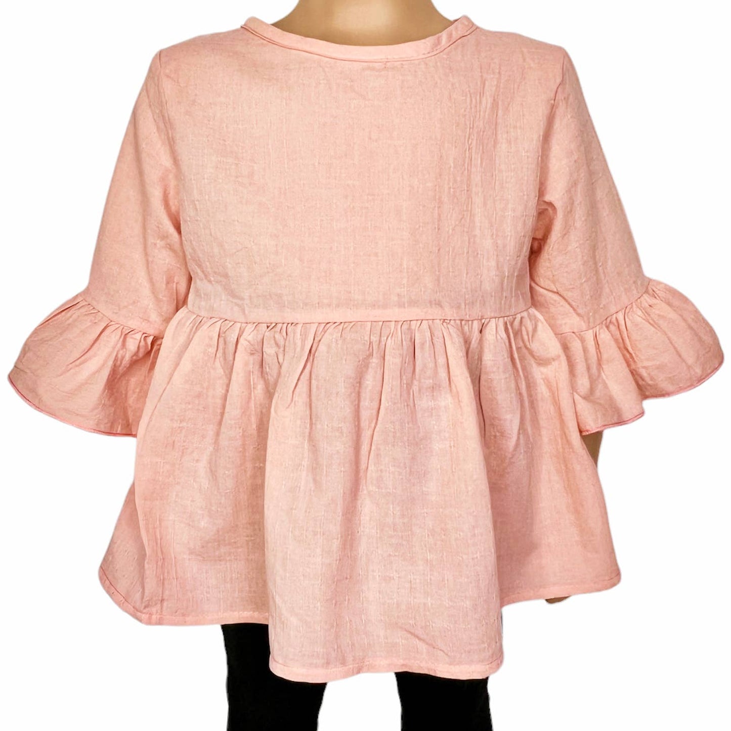 AnnLoren - Girls Pink Flowy Ruffle Shirt 3/4 Sleeve Kids Bohemian PrePk: 8