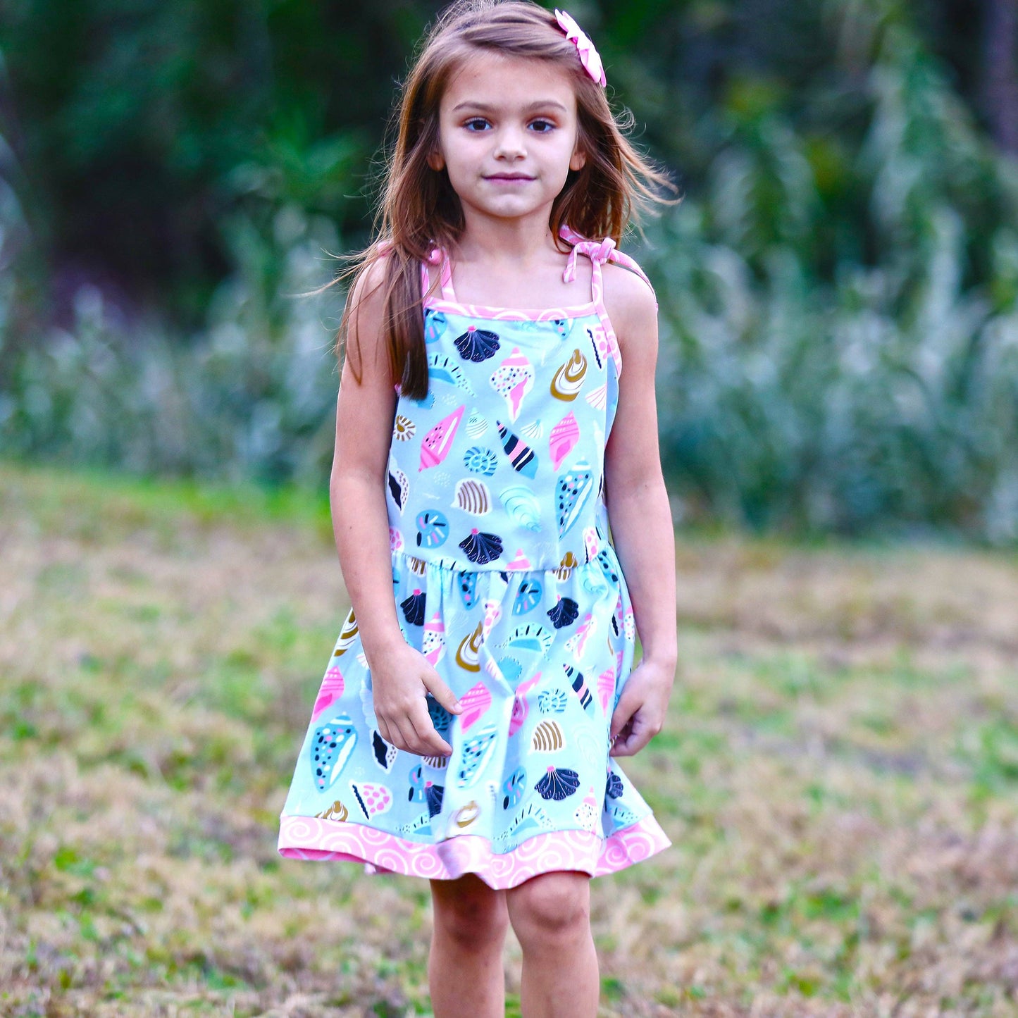 AnnLoren - Girls Seashells Spaghetti Straps Cotton Beach Sun Dress: 2-3T