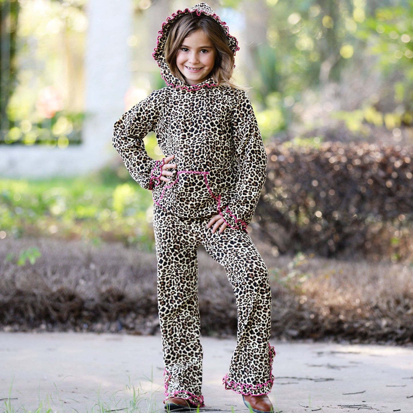 AnnLoren - AnnLoren Girls Leopard Hoodie Track Suit Sweatshirt Sz 6: 6-6X