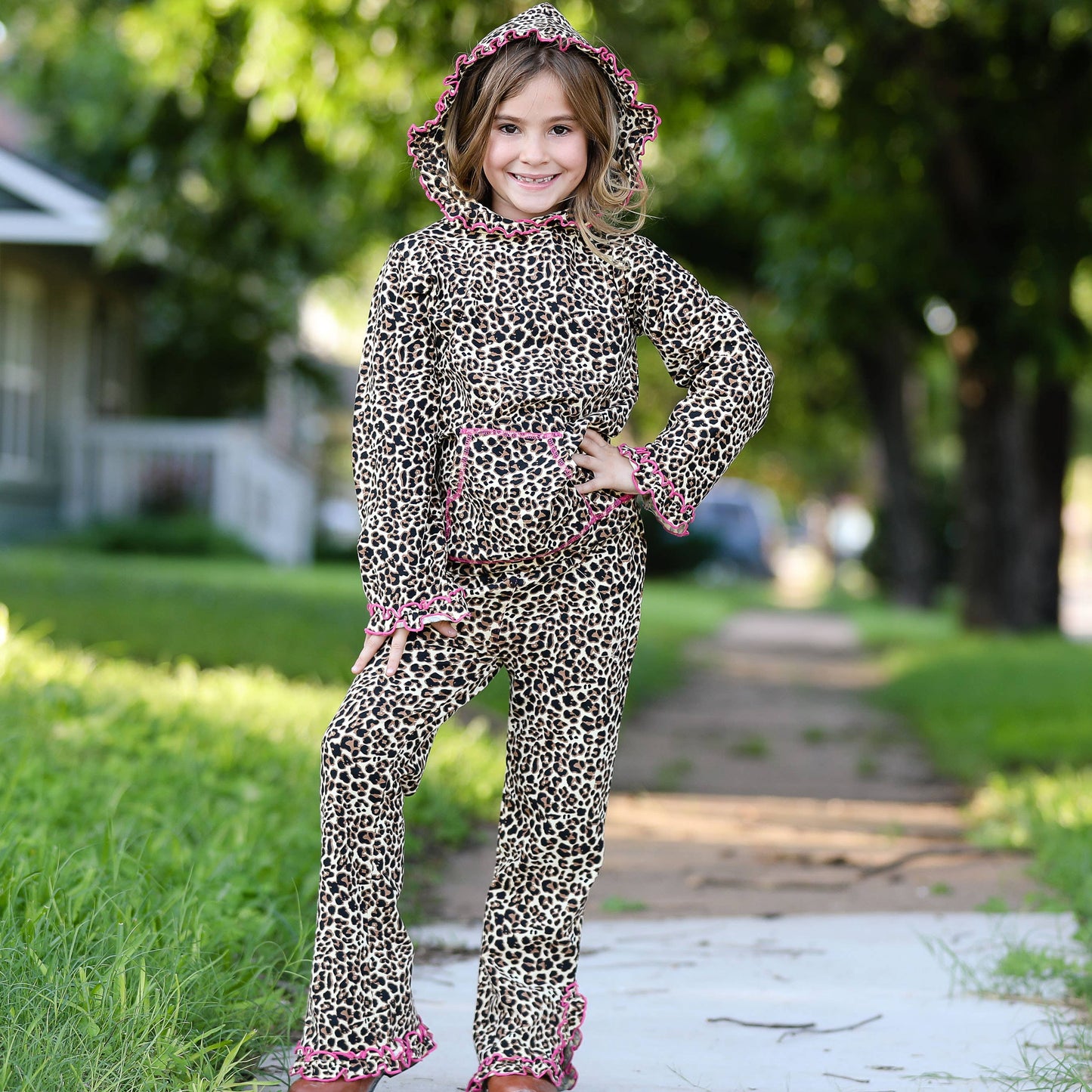 AnnLoren - AnnLoren Girls Leopard Hoodie Track Suit Sweatshirt Sz 6: 6-6X