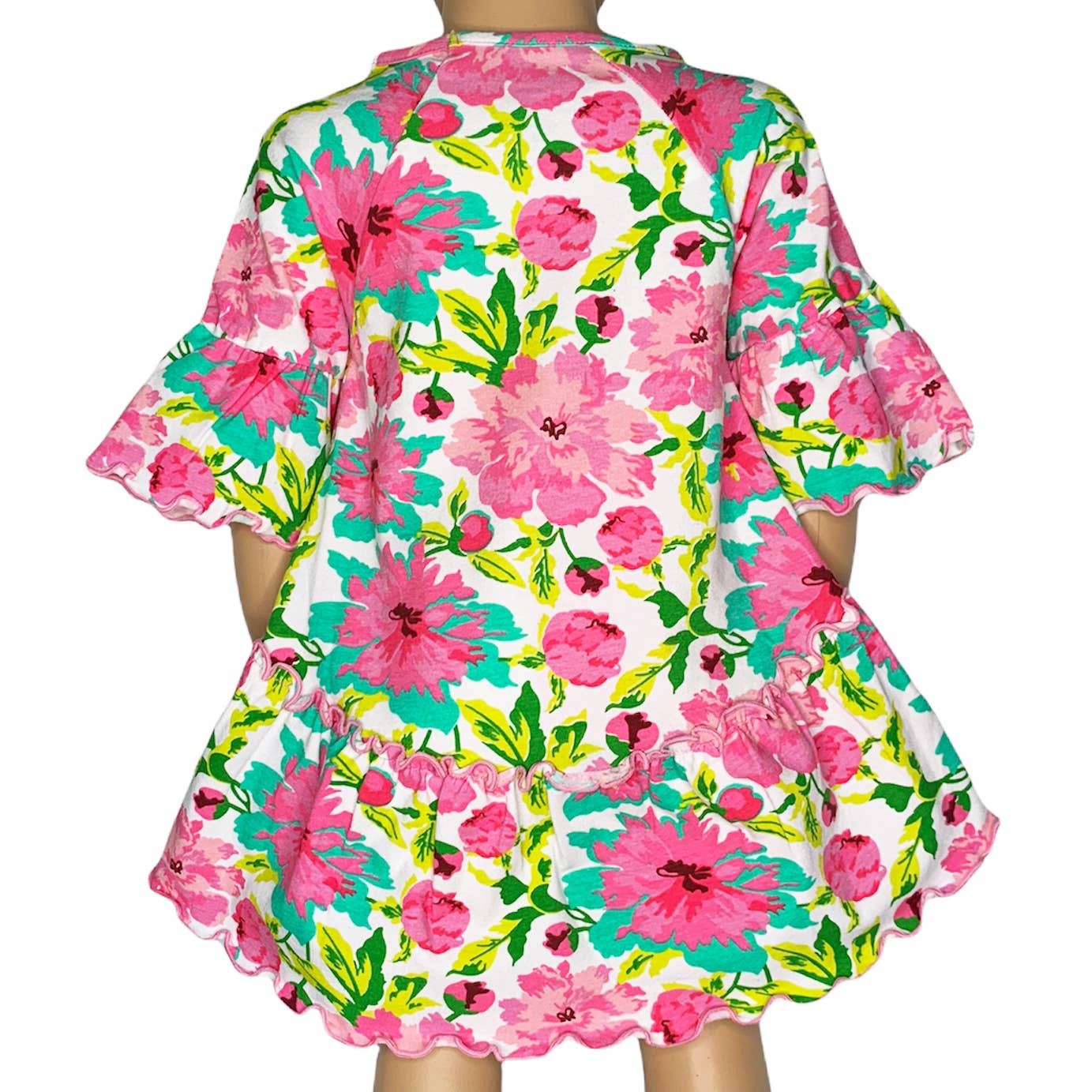 AnnLoren - Girls Angel Sleeve Pink Floral Ruffle Hi Low Shirt Clothing: 2-3T