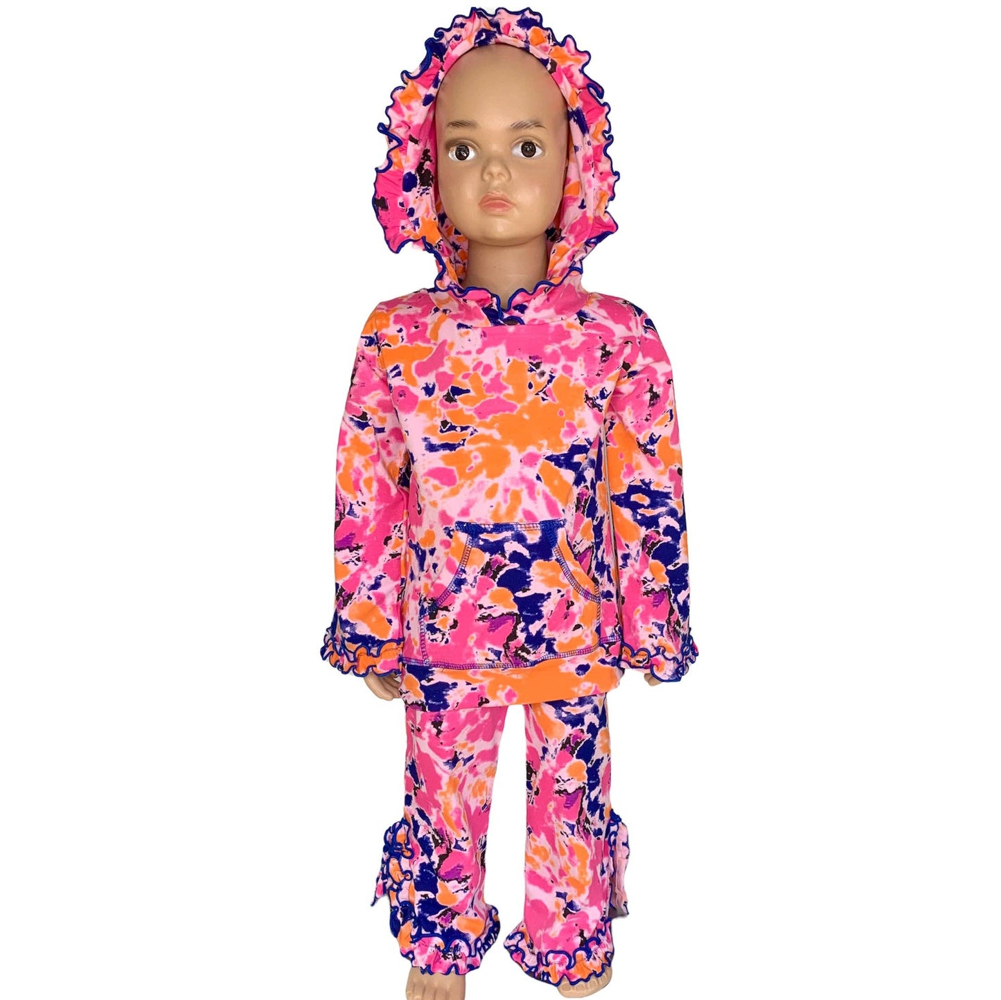 AnnLoren - AnnLoren Little Girls Track Suit Tie Dye Ruffle Hoodie Pants: 2-3T
