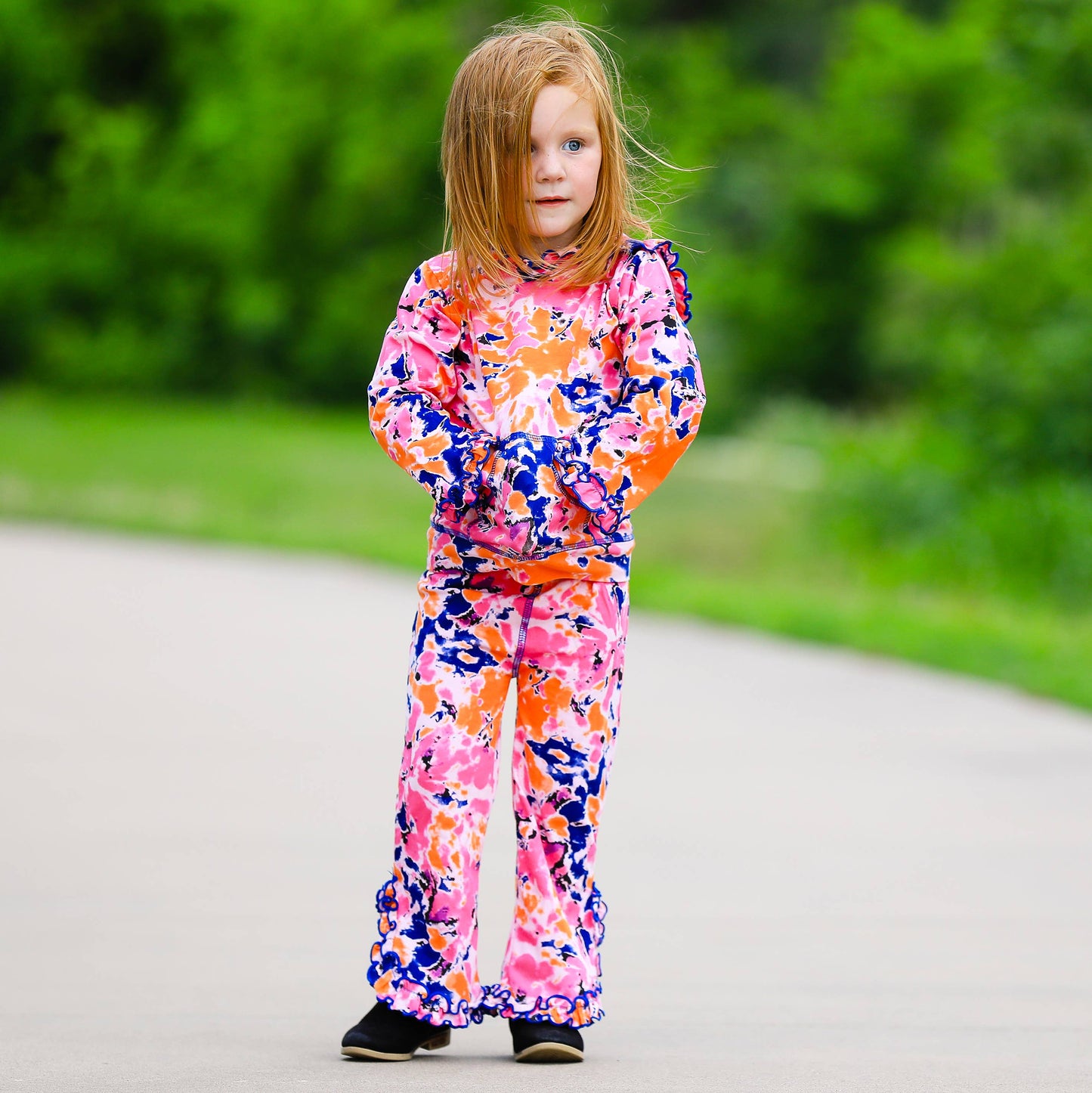 AnnLoren - AnnLoren Little Girls Track Suit Tie Dye Ruffle Hoodie Pants: 2-3T