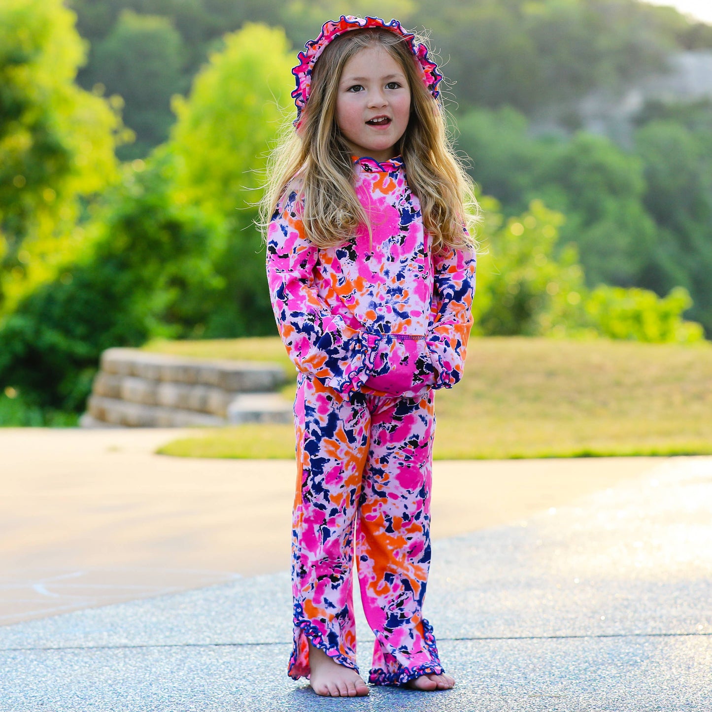 AnnLoren - AnnLoren Little Girls Track Suit Tie Dye Ruffle Hoodie Pants: 2-3T