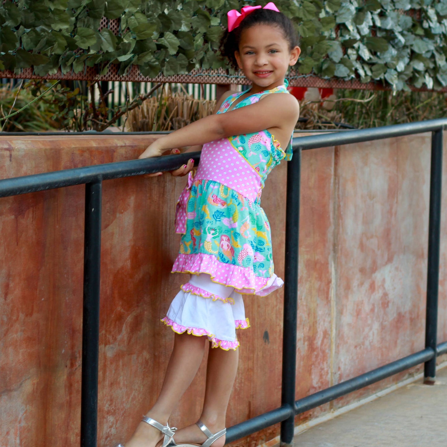 AnnLoren - AnnLoren Girls Mermaid Halter Dress White Shorts Summer Set: 2-3T