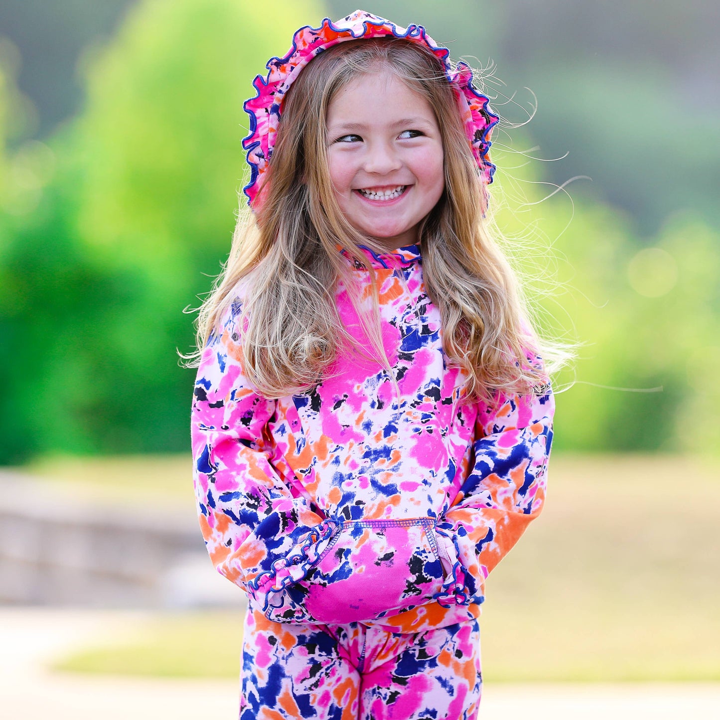 AnnLoren - AnnLoren Little Girls Track Suit Tie Dye Ruffle Hoodie Pants: 2-3T