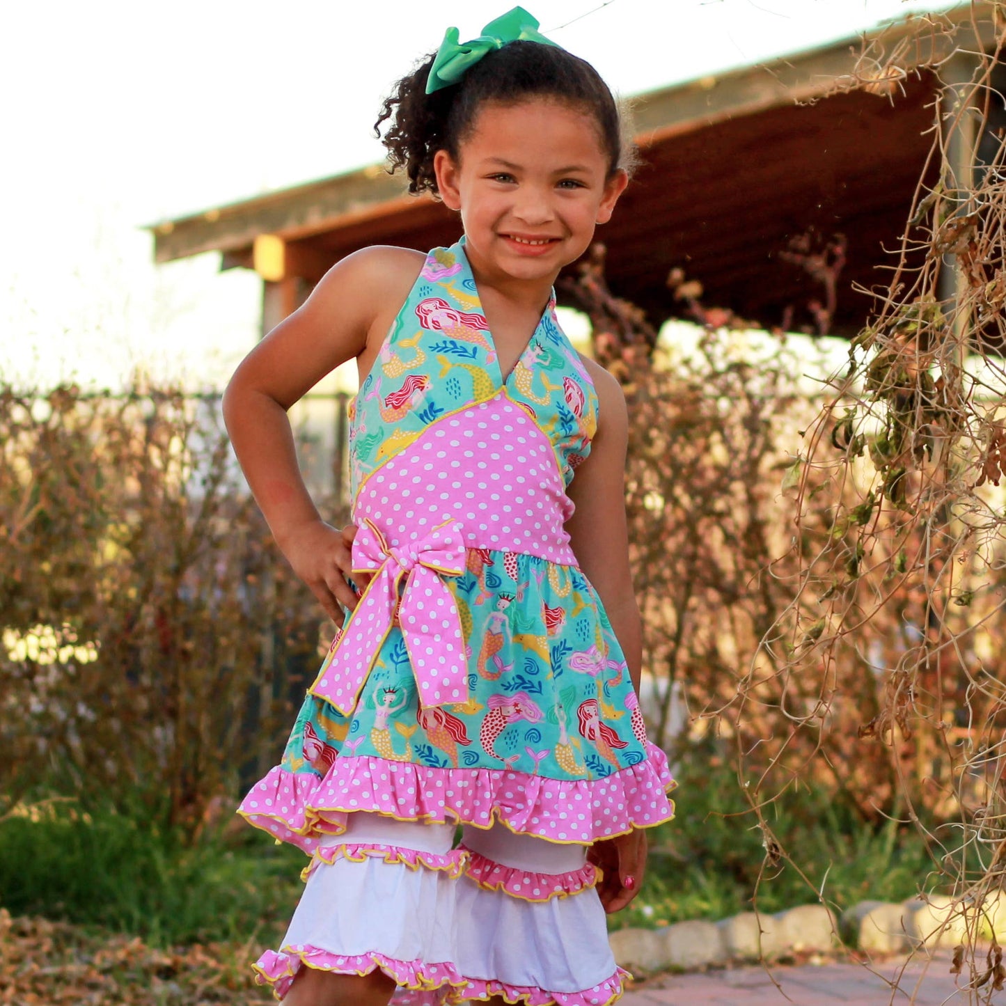 AnnLoren - AnnLoren Girls Mermaid Halter Dress White Shorts Summer Set: 2-3T