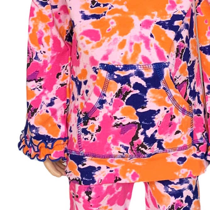 AnnLoren - AnnLoren Little Girls Track Suit Tie Dye Ruffle Hoodie Pants: 2-3T