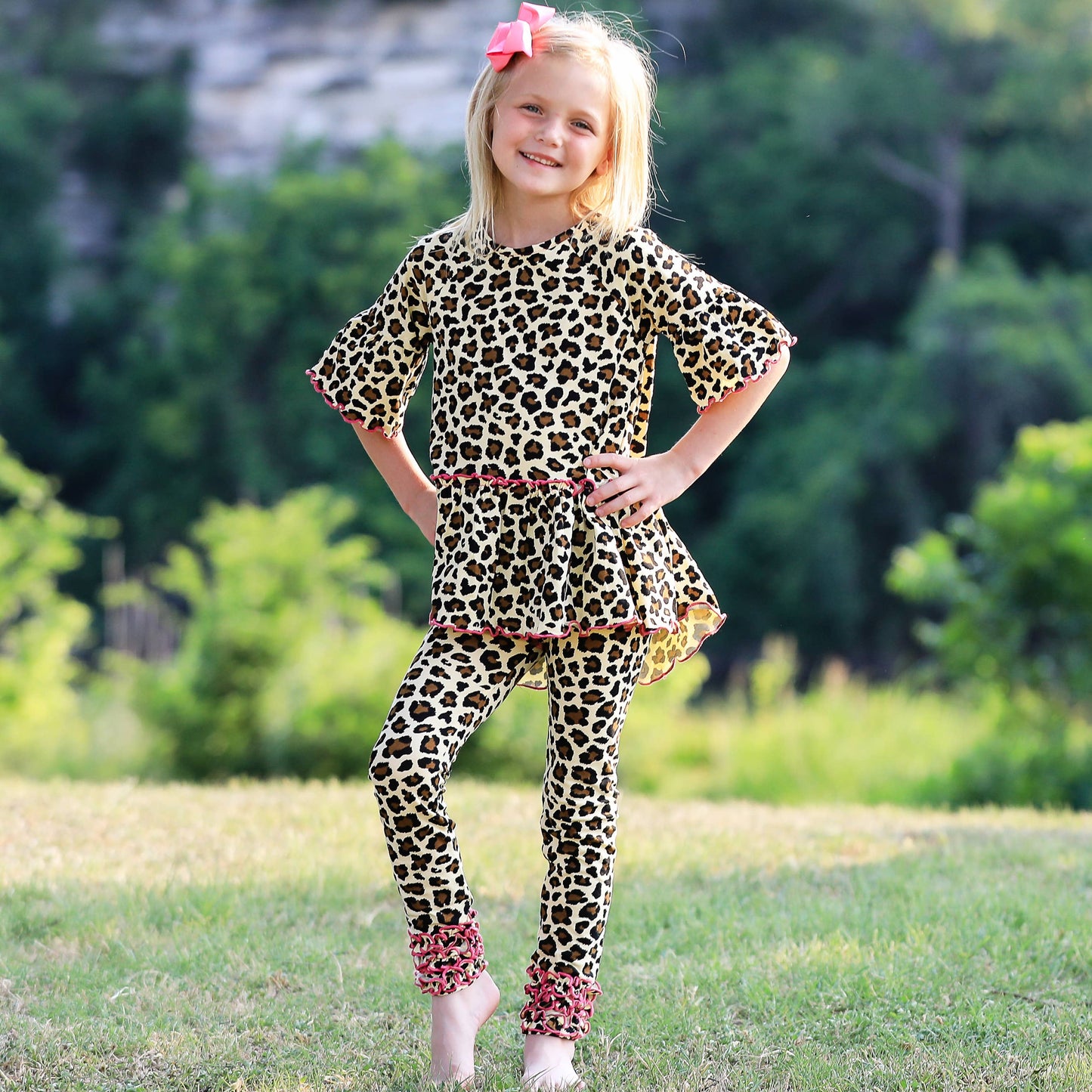 AnnLoren - AnnLoren Girls Leopard Ruffle Butt Leggings Kids Clothes PP: 4-5T