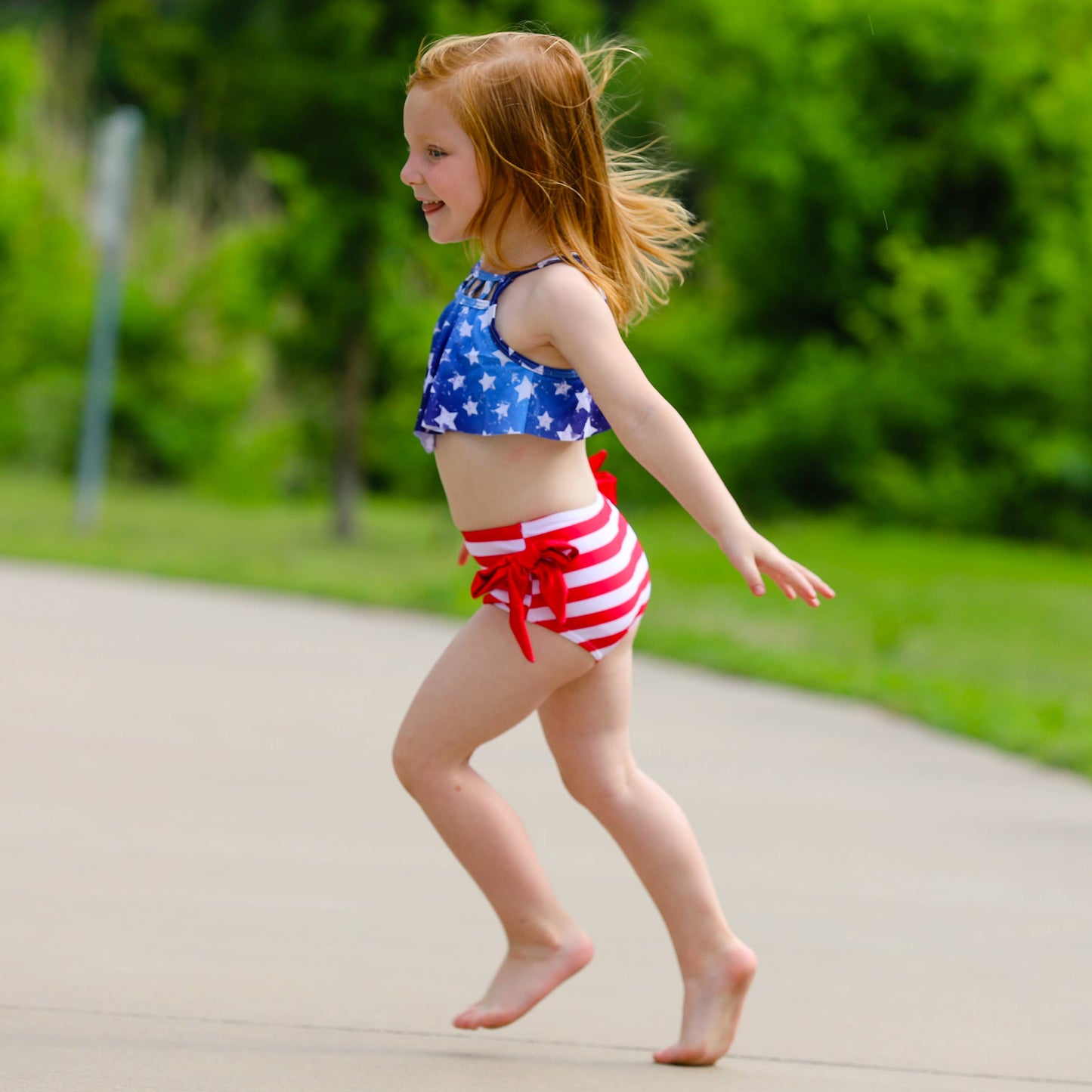 AnnLoren - 4th of July Girls Swim suit Kids Swimwear American Tankini : 5T
