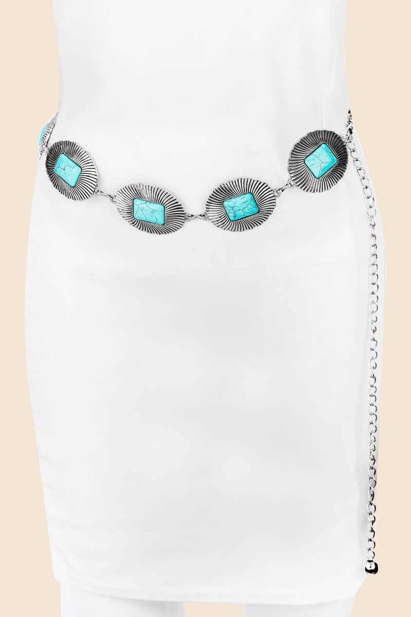 Anarchy Street - Western Turquoise Concho Oval Disc Chain Belt