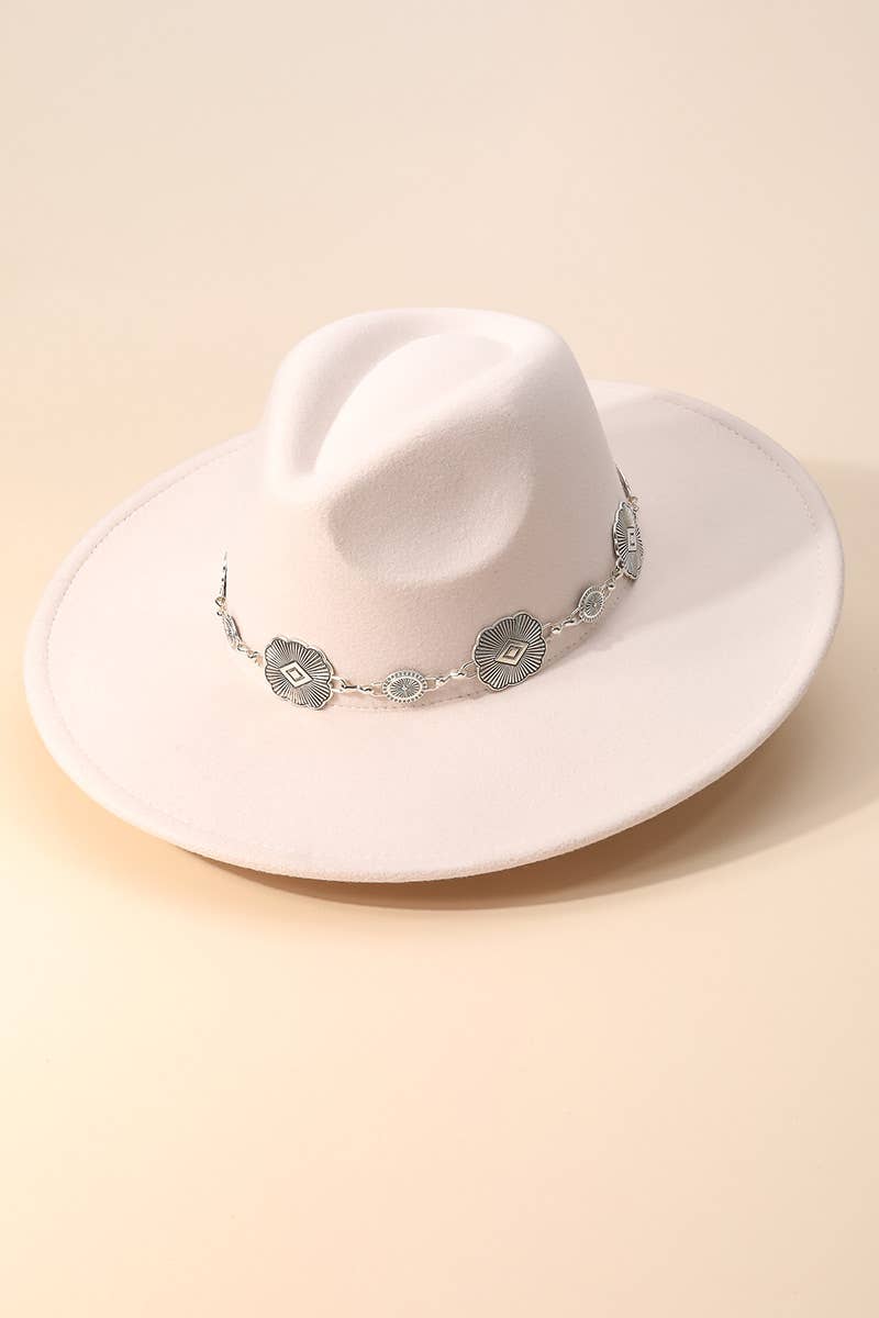 Anarchy Street - Chain Strap Flat Brim Fedora Fashion Hat