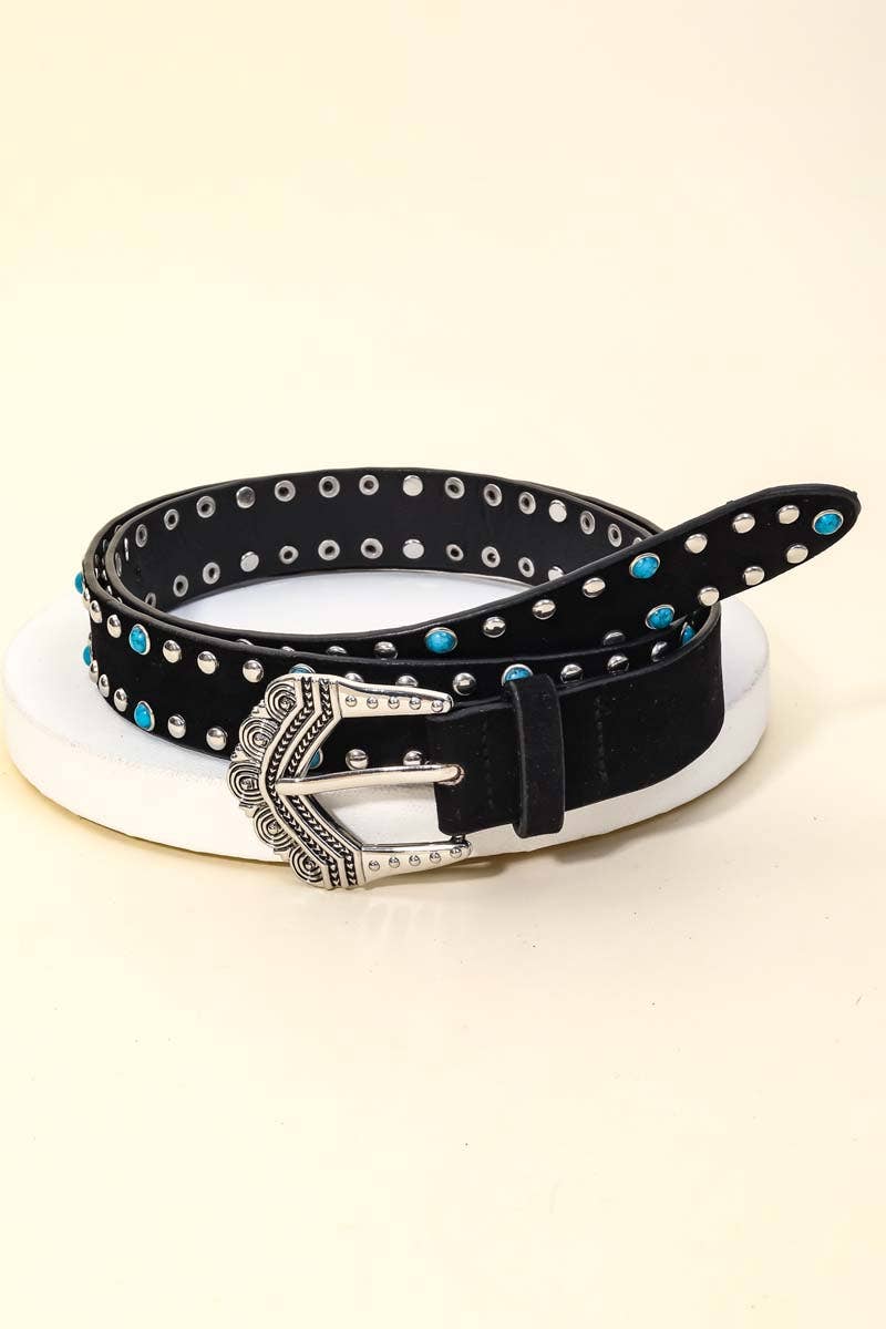 Anarchy Street - Antique Etched Buckle Stone Studded Belt