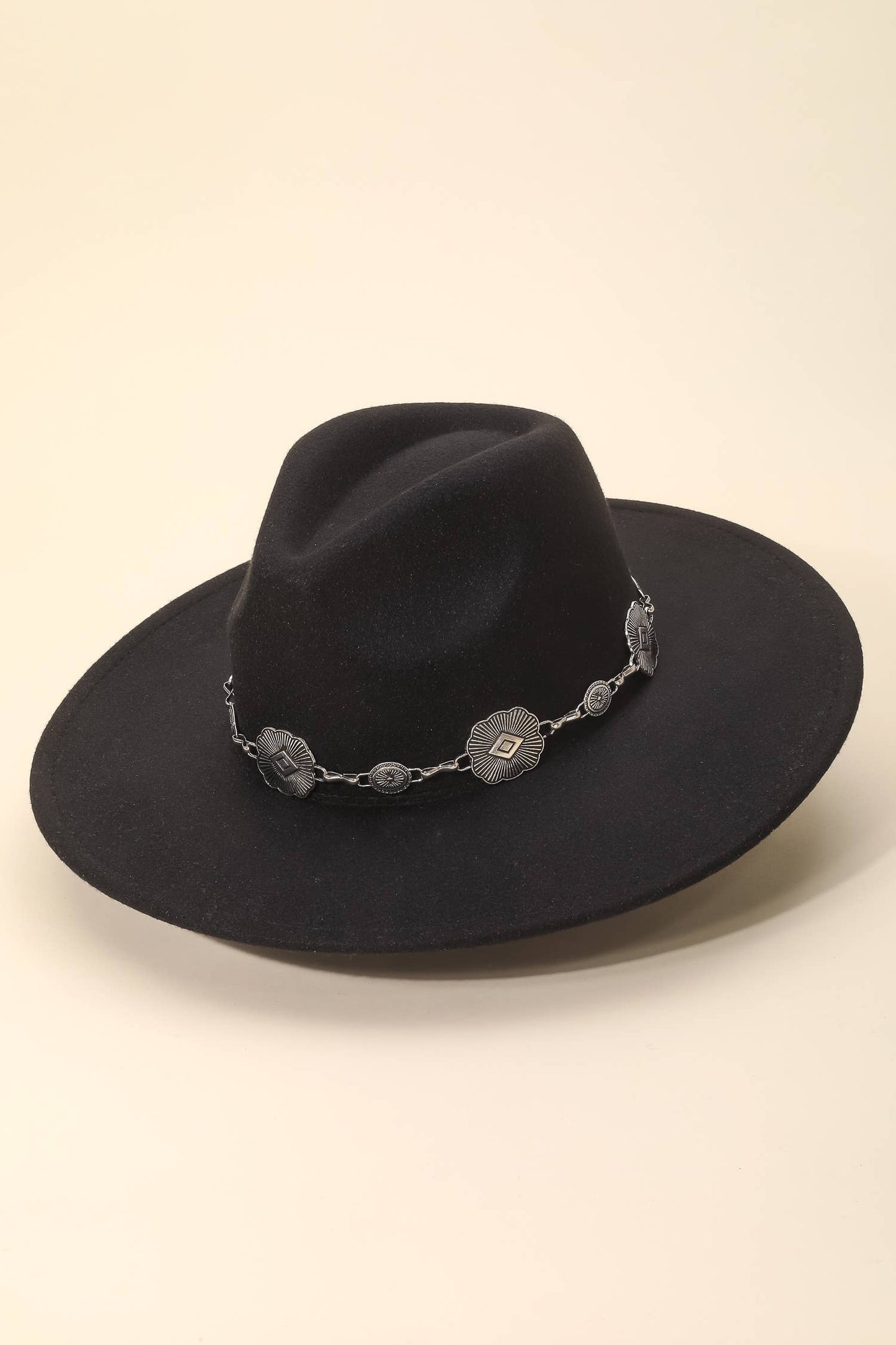 Anarchy Street - Chain Strap Flat Brim Fedora Fashion Hat