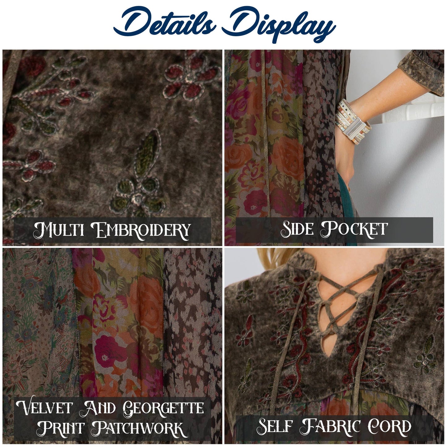 Chic Bohemian Stone-Washed Babydoll Dress With Velvet, Print: Large / Gravel