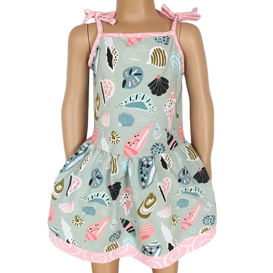 AnnLoren - Girls Seashells Spaghetti Straps Cotton Beach Sun Dress: 2-3T