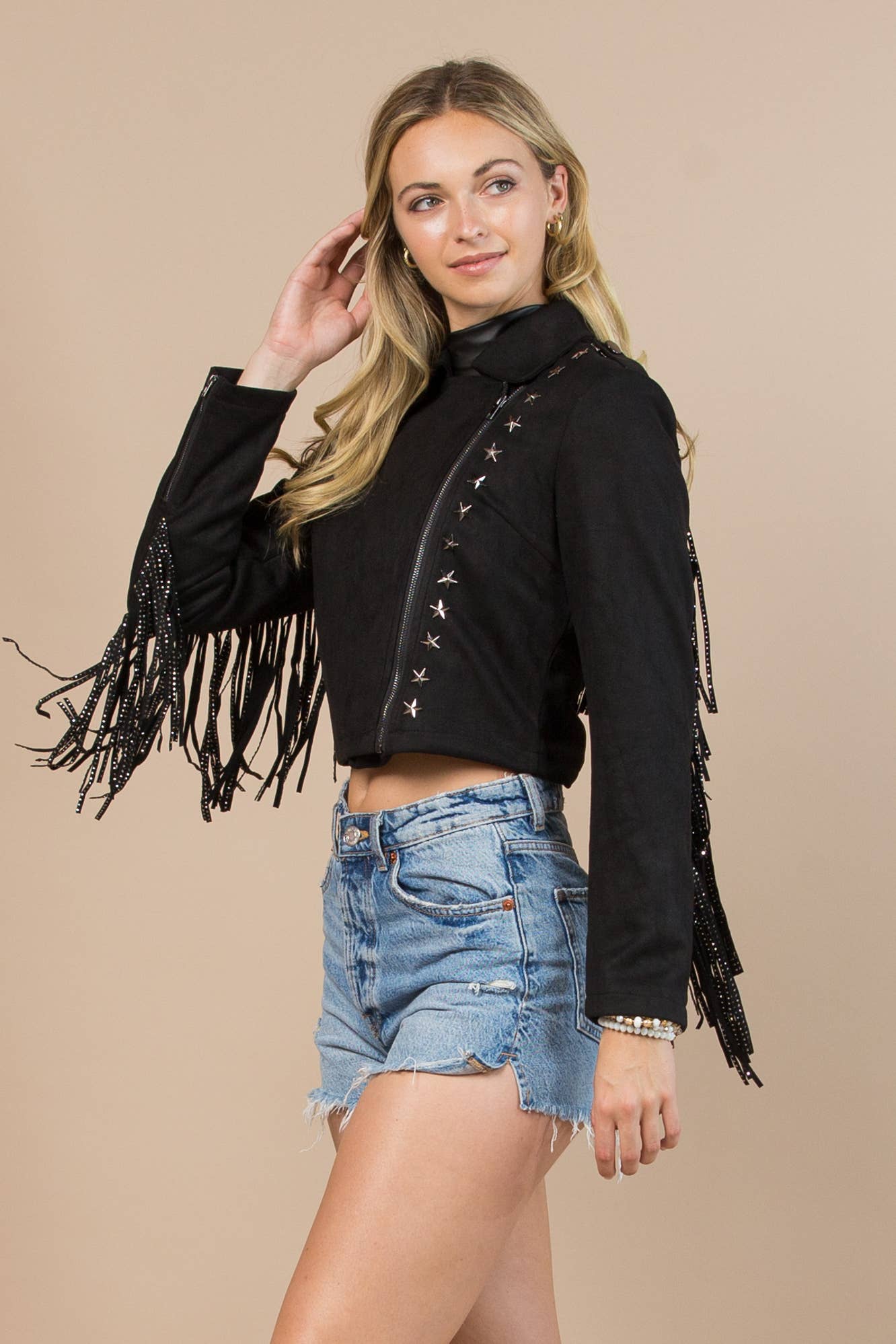 Nylon Apparel - 81201-Western Faux Suede Cowboy Fringed Jacket: S / Brown