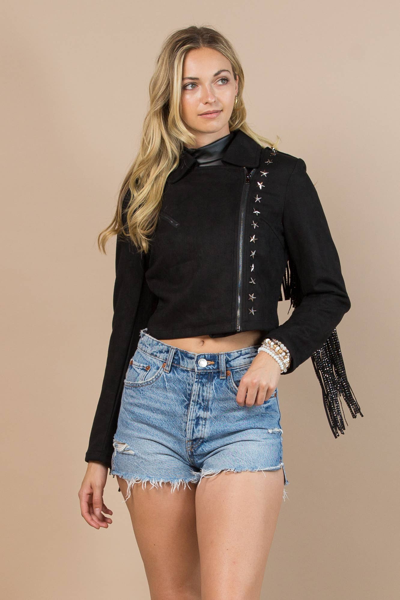 Nylon Apparel - 81201-Western Faux Suede Cowboy Fringed Jacket: L / Black