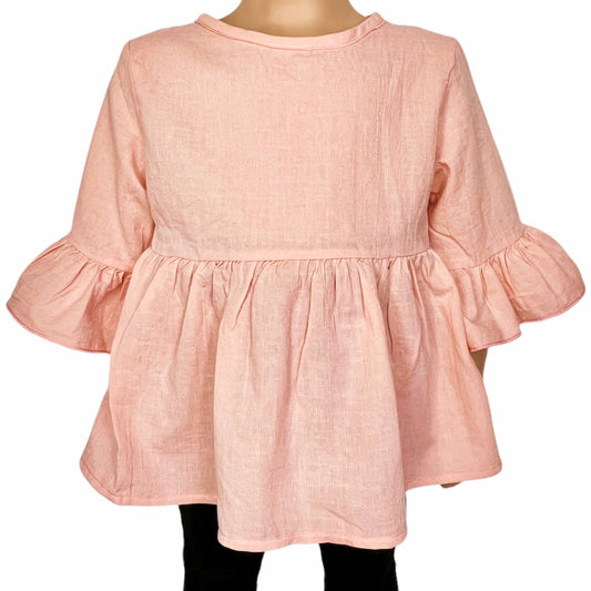 AnnLoren - Girls Pink Flowy Ruffle Shirt 3/4 Sleeve Kids Bohemian PrePk: 6