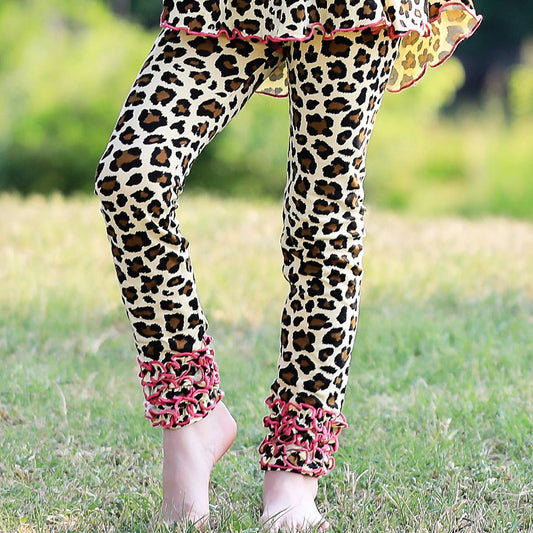 AnnLoren - AnnLoren Girls Leopard Ruffle Butt Leggings Kids Clothes PP: 4-5T