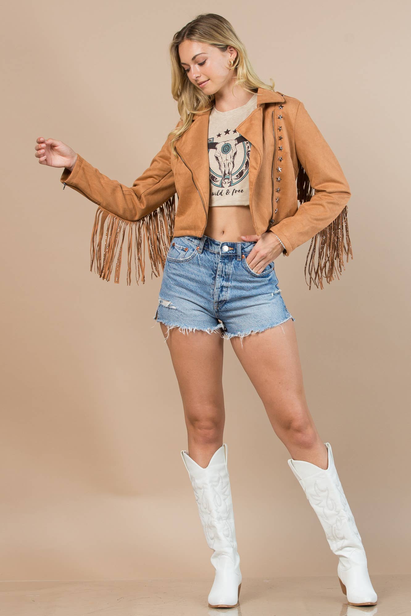Nylon Apparel - 81201-Western Faux Suede Cowboy Fringed Jacket: M / Brown