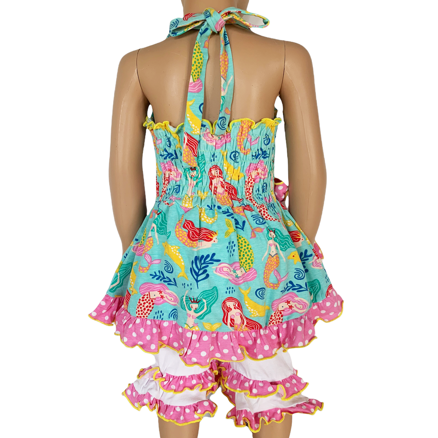 AnnLoren - AnnLoren Girls Mermaid Halter Dress White Shorts Summer Set: 2-3T