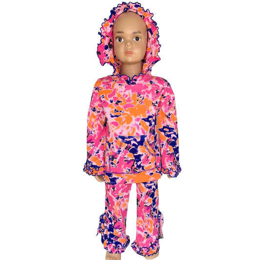 AnnLoren - AnnLoren Little Girls Track Suit Tie Dye Ruffle Hoodie Pants: 2-3T