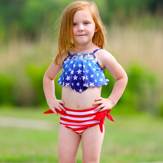AnnLoren - 4th of July Girls Swim suit Kids Swimwear American Tankini : 3T