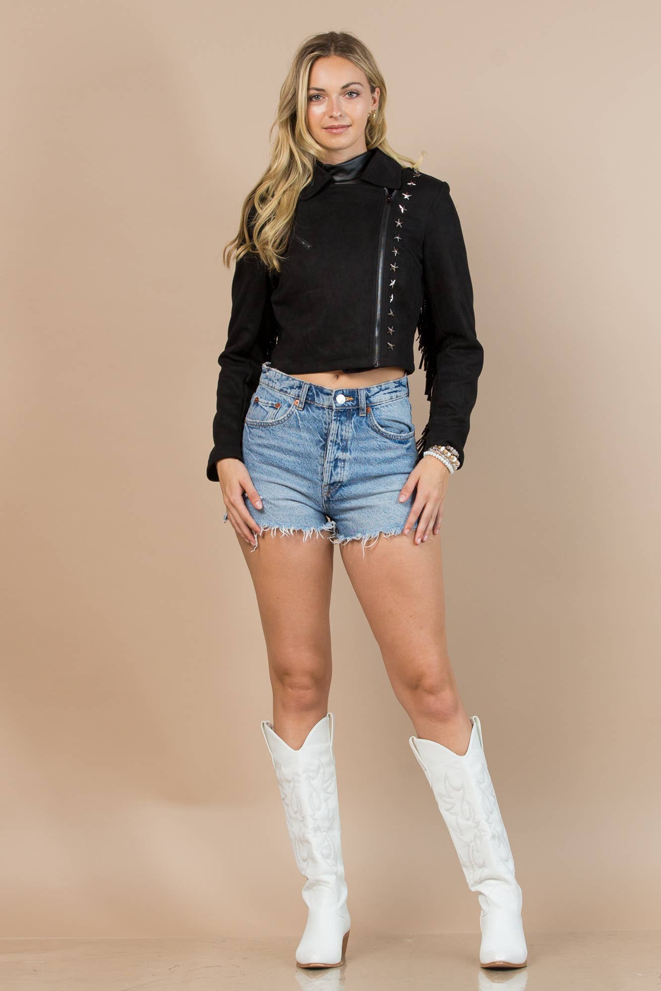 Nylon Apparel - 81201-Western Faux Suede Cowboy Fringed Jacket: M / Black