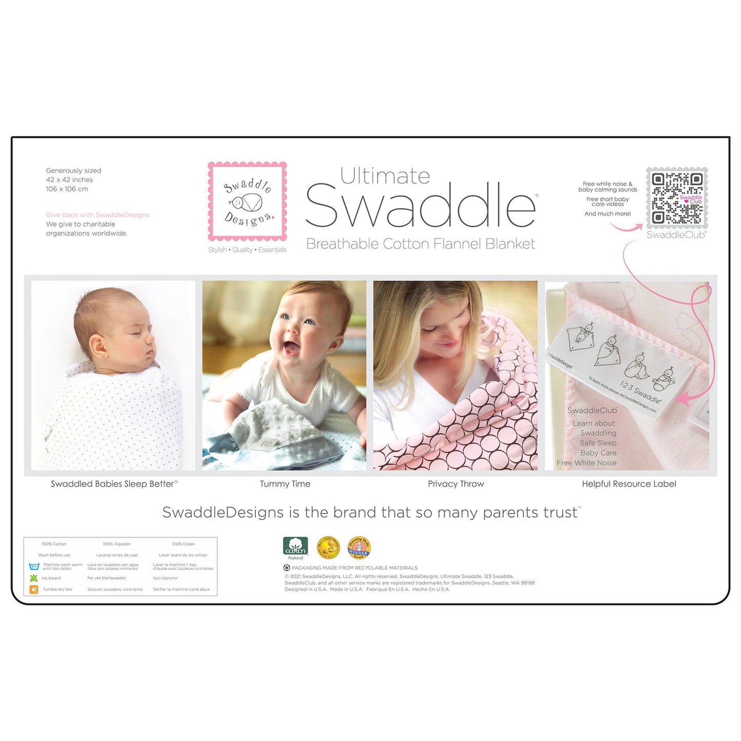 Ultimate Swaddle Blanket, Elephant & Chickies, Pastel Yellow