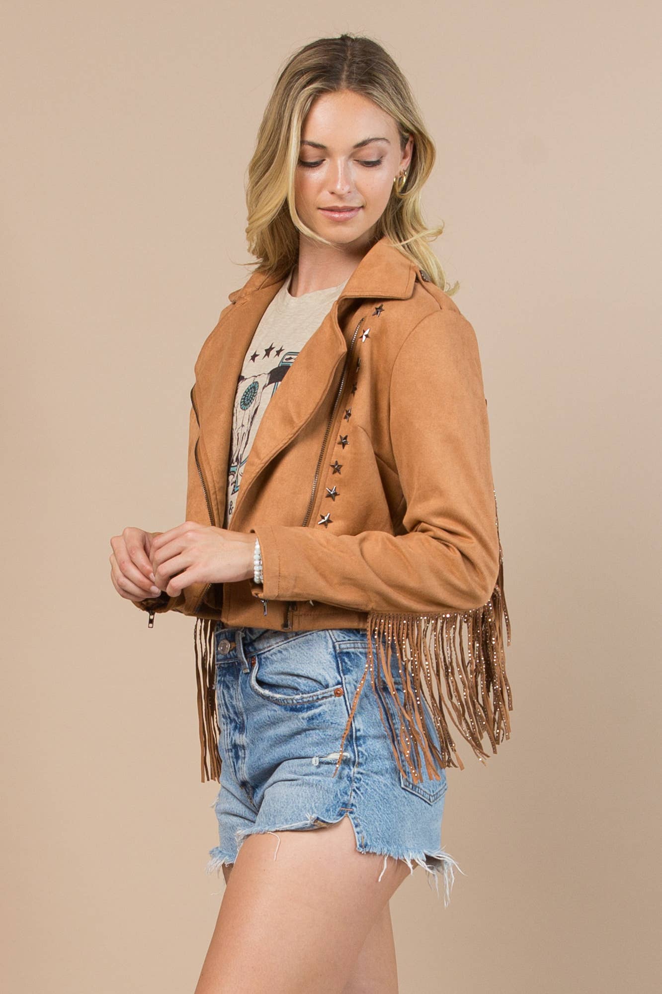 Nylon Apparel - 81201-Western Faux Suede Cowboy Fringed Jacket: M / Brown
