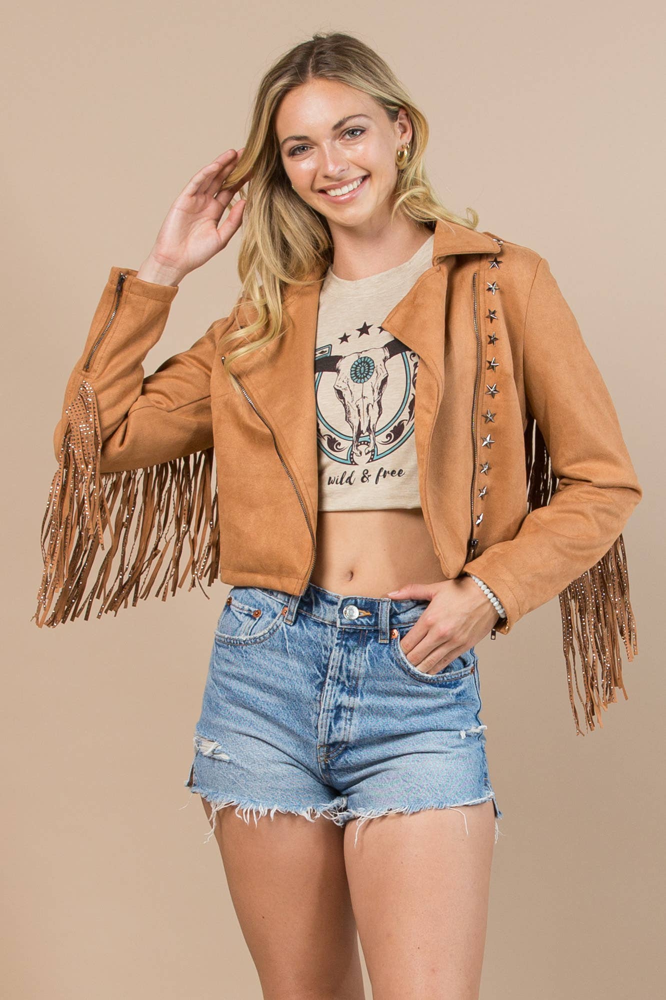 Nylon Apparel - 81201-Western Faux Suede Cowboy Fringed Jacket: S / Black