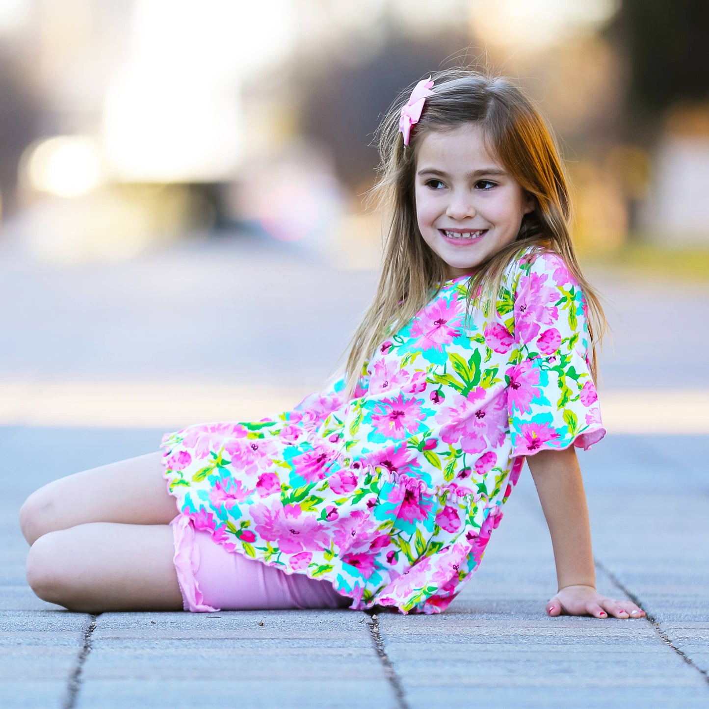 AnnLoren - Girls Angel Sleeve Pink Floral Ruffle Hi Low Shirt Clothing: 2-3T