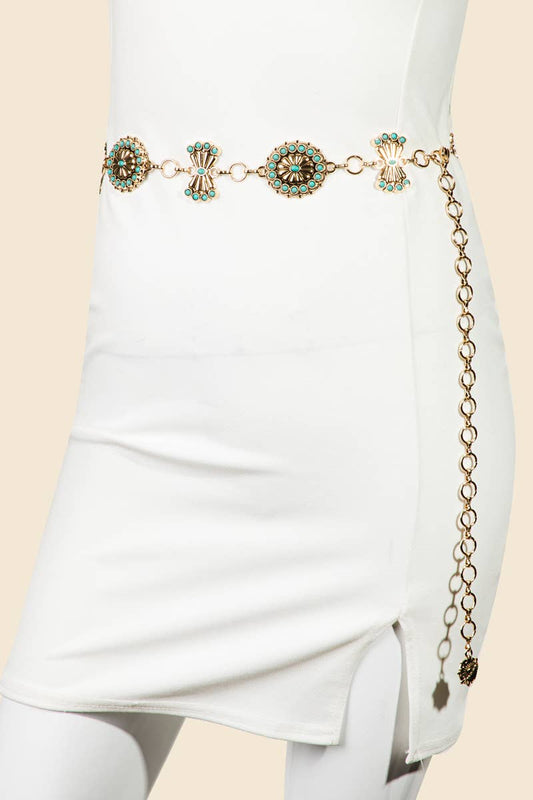 Anarchy Street - Turquoise Concho Disc Western Chain Belt
