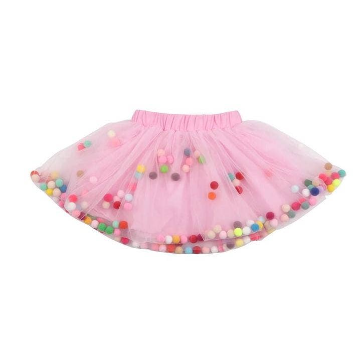 Tutu Joli LLC - Pink Kids Pom Pom Tutu & Bow Hair Tie 2PCs