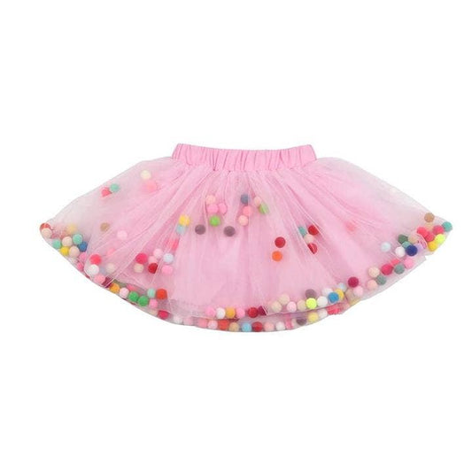 Tutu Joli LLC - Pink Kids Pom Pom Tutu & Bow Hair Tie 2PCs