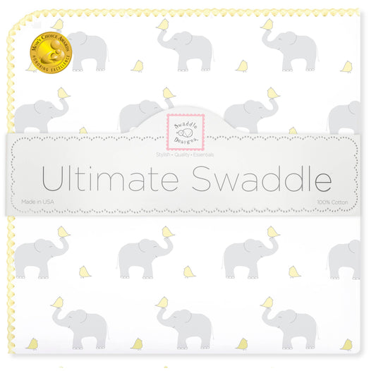 Ultimate Swaddle Blanket, Elephant & Chickies, Pastel Yellow