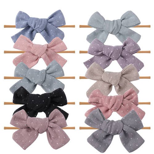 JLIKA - Nylon Newborn Baby Girl Headbands 10 Pcs Set Linen Polka Dot