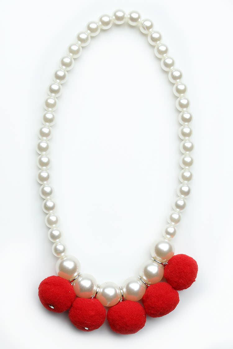 Sparkle Sisters by Couture Clips - Red Pom Pom Necklace
