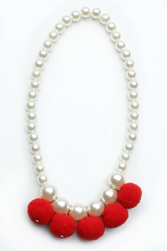 Sparkle Sisters by Couture Clips - Red Pom Pom Necklace