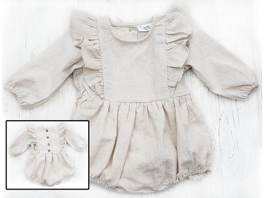 Mali Wear - Baby Girl Linen Romper Ruffled Sleeve Dressy Gabriella style