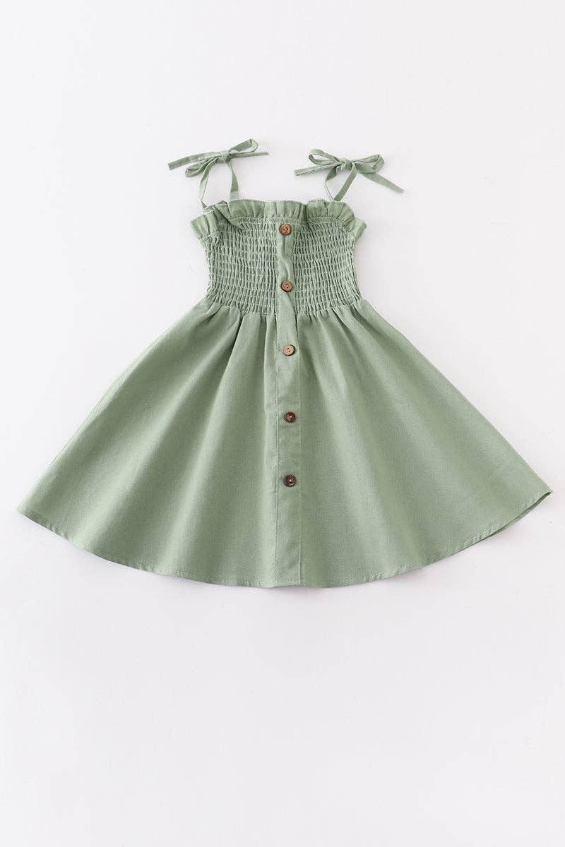 Honeydew - Sage smocked strap button dress