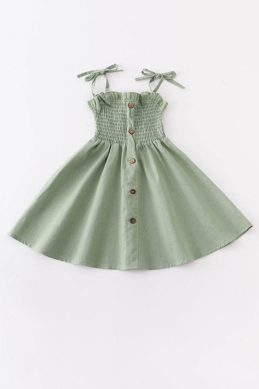 Honeydew - Sage smocked strap button dress
