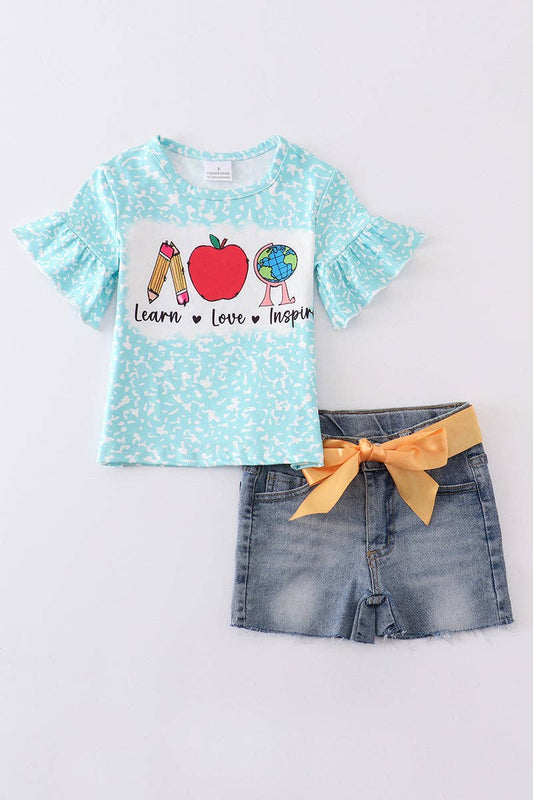 Honeydew - Blue back to school denim short girl set
